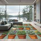 Potted Botanical Herb Garden Illustration Rug