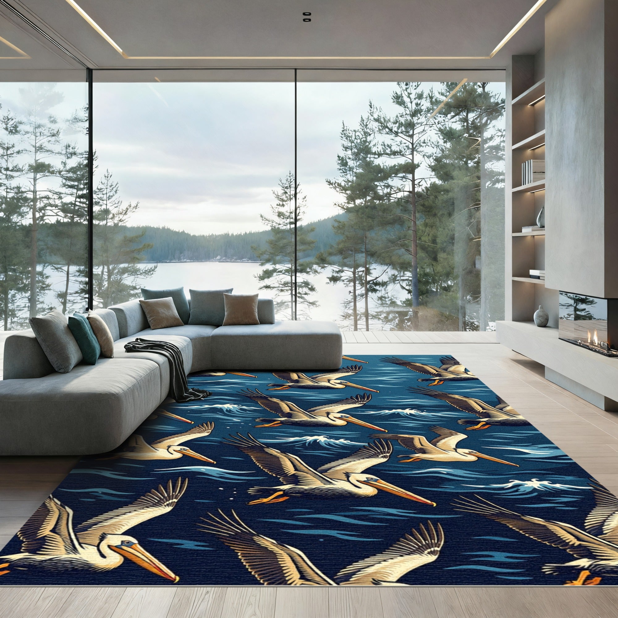 Flying Pelican Navy Nautical Ocean Art Rug