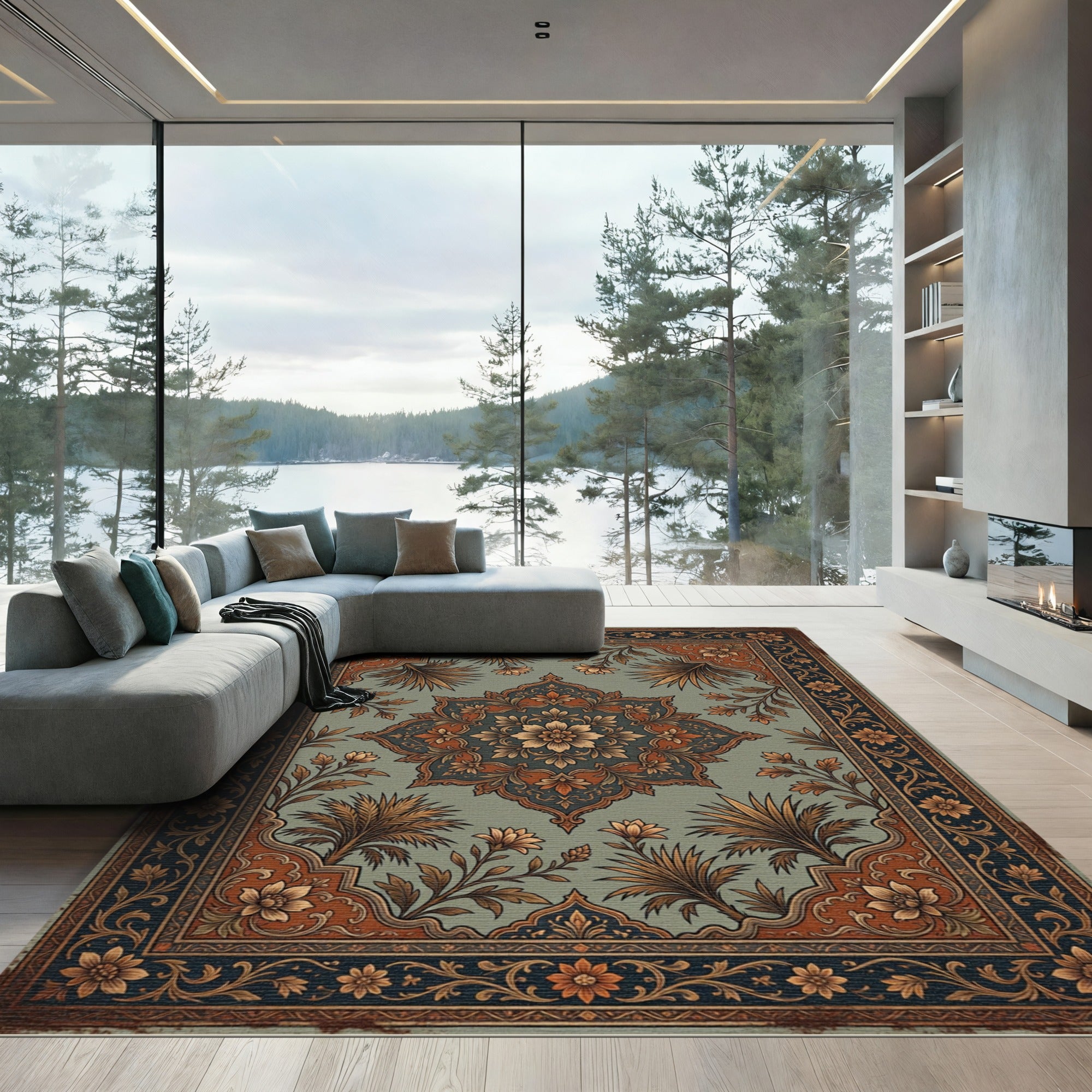 Vintage Emerald Floral Mandalas Rug