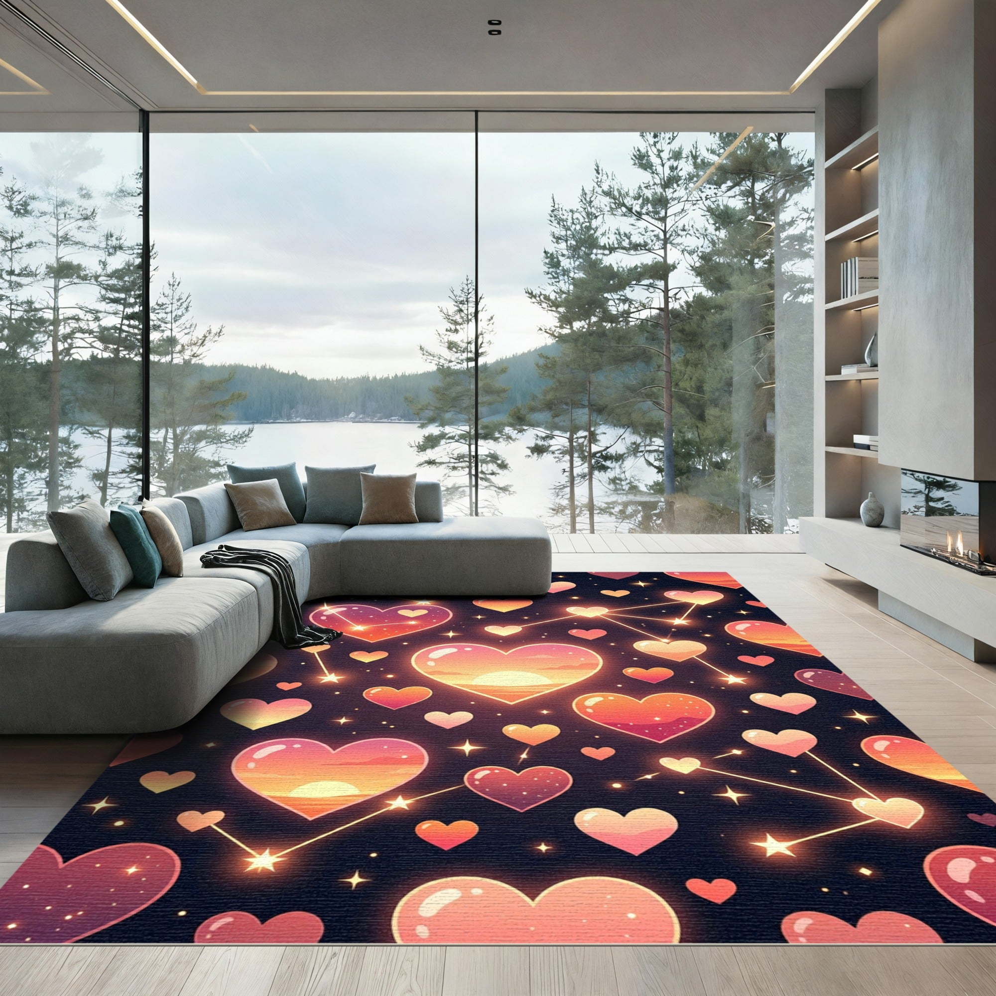 Celestial Sunset Heart Constellation Art Rug