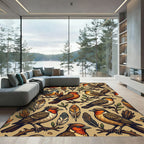 Autumn Songbird Feathers Earthy Woodland Rug