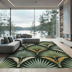 Green Palm Frond Feather Arrangement Rug