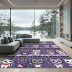 Cute Kitten Characters Purple Stripe Rug