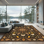 Earthy Gold Floral Paisley Medallion Rug
