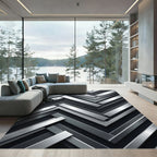 Modern Metallic Silver Chevron Stripe Rug