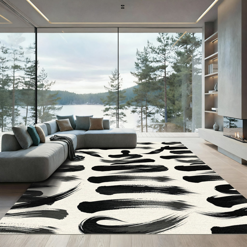 Minimalist Ink Brush Stroke Zen Silhouette Rug