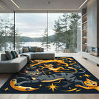 Playful Orange Gray Cats Stars Rug