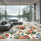 Coral and Rose Botanical Bouquet Arrangement Rug