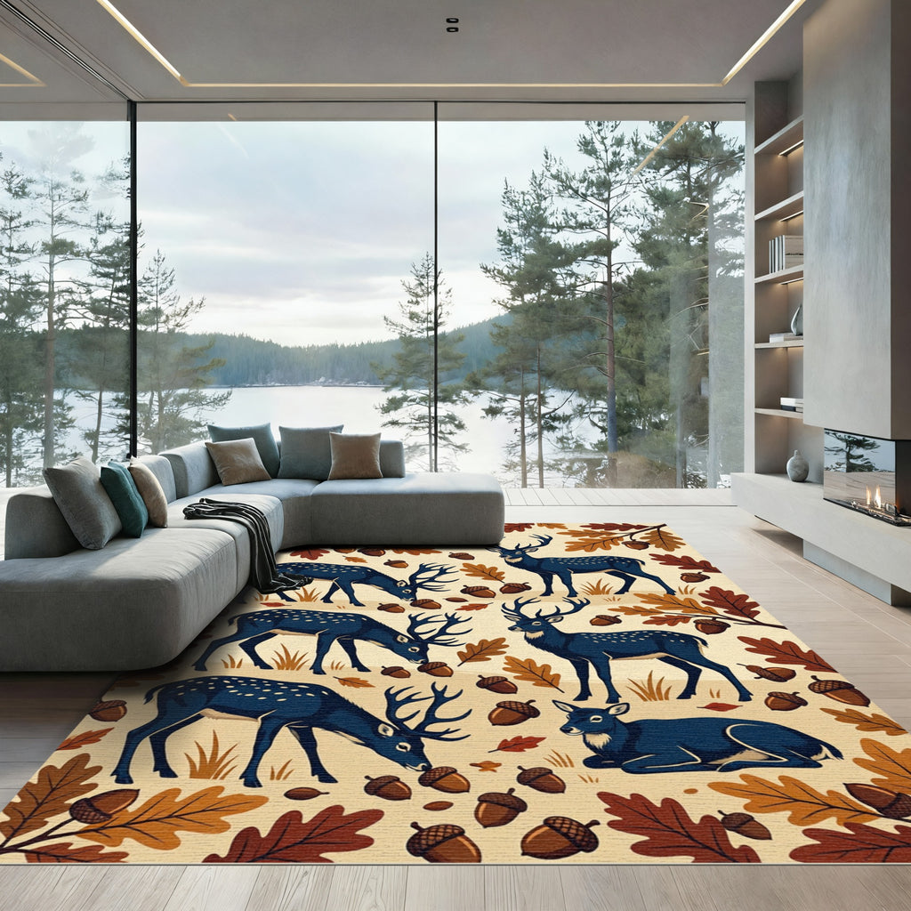 Midnight Forest Elk and Oak Acorns Rug