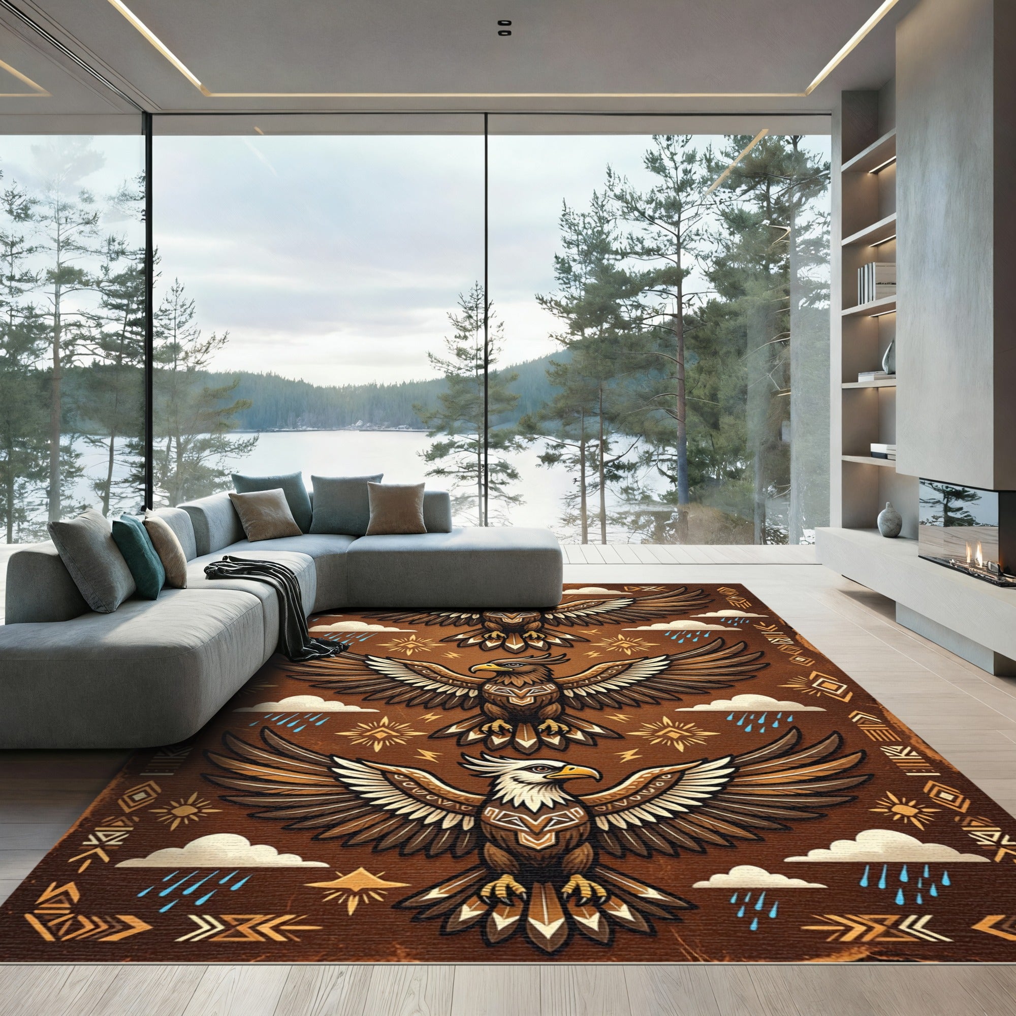 Earthy Brown Celestial Eagle Totem Rug