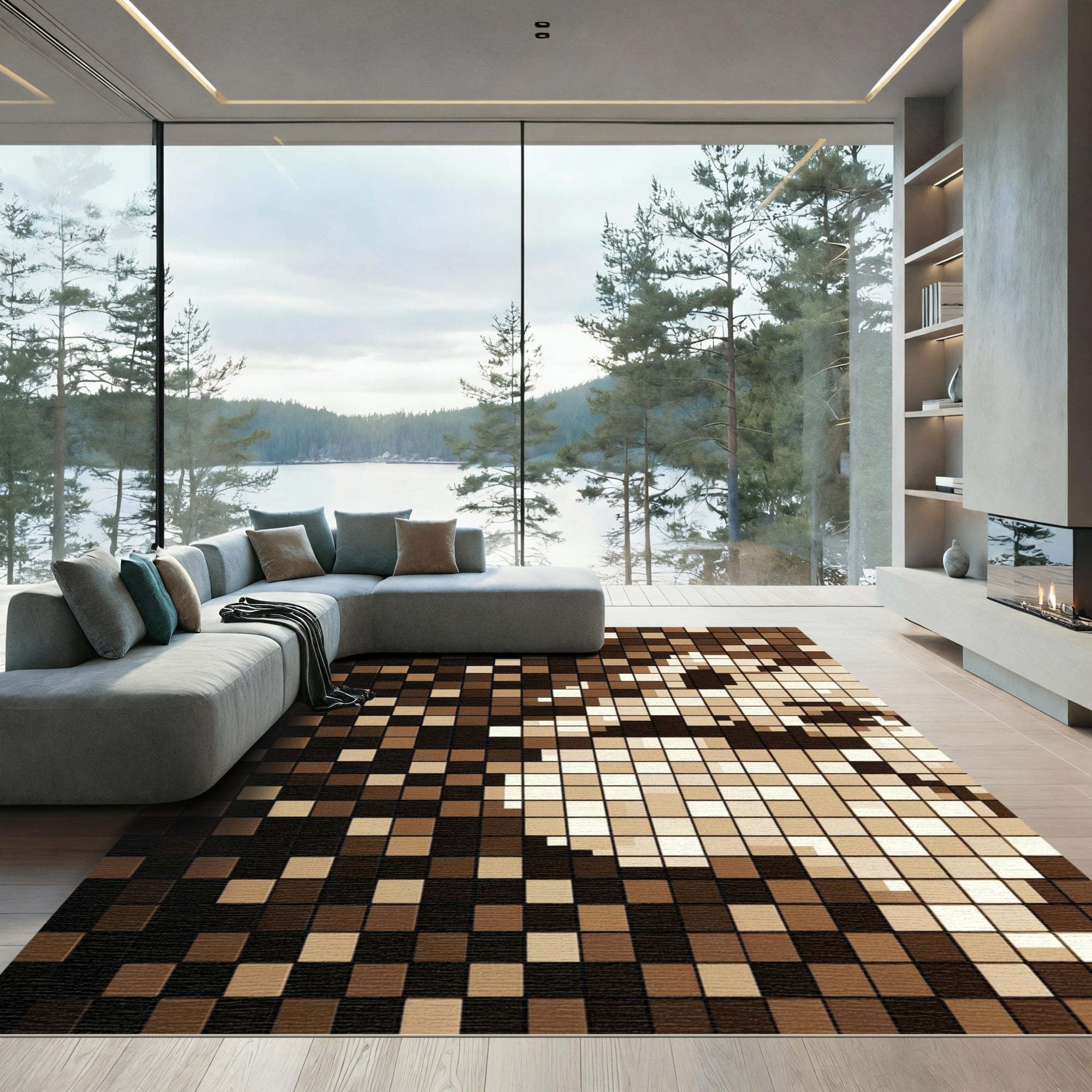 Sepia Tone Pixel mosaic Texture Rug