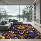 Elegant Golden Floral Violet Art Nouveau Rug