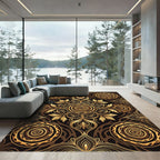 Golden Leopard Cat Floral Medallion Rug