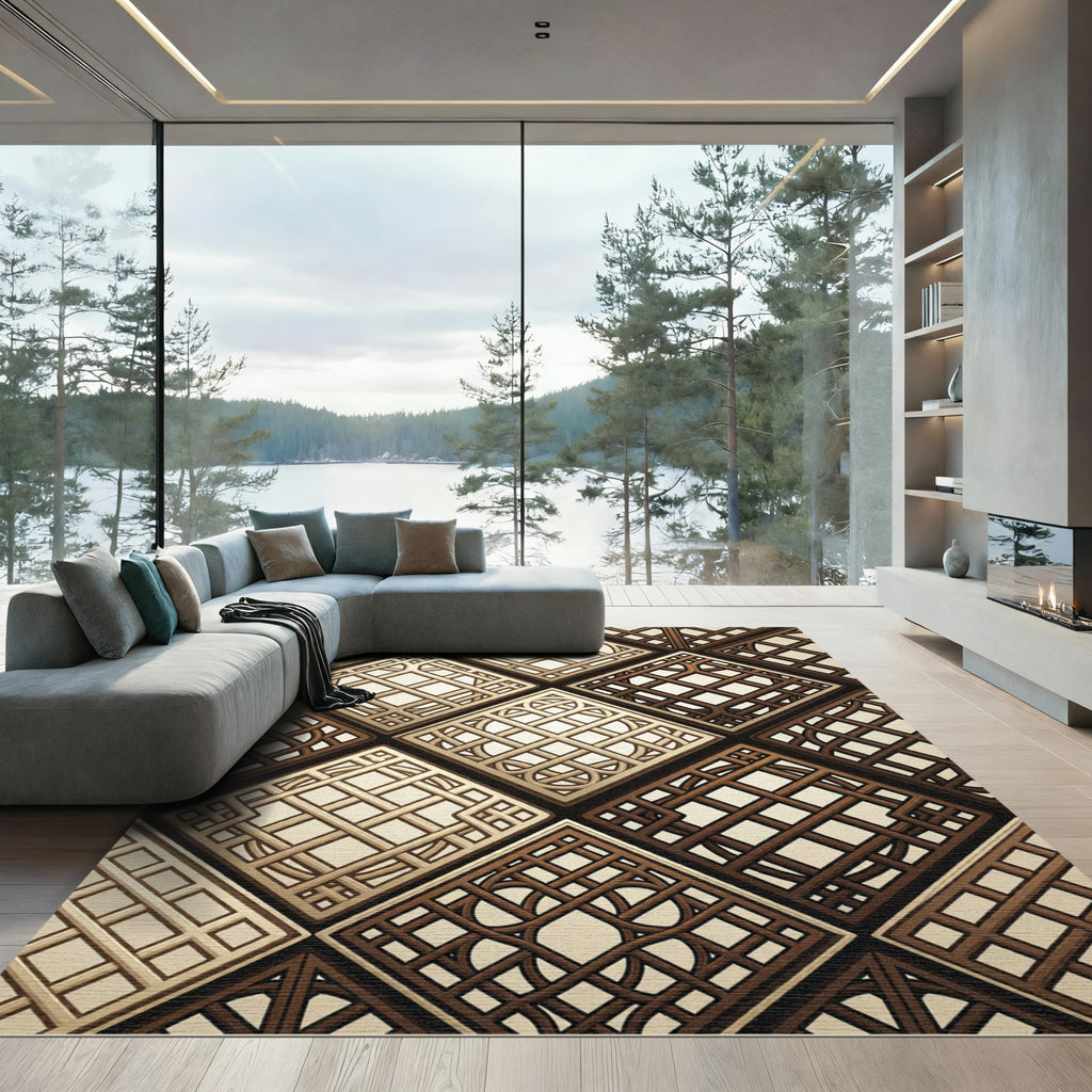 Intricate Interlocking Lattice Squares Rug
