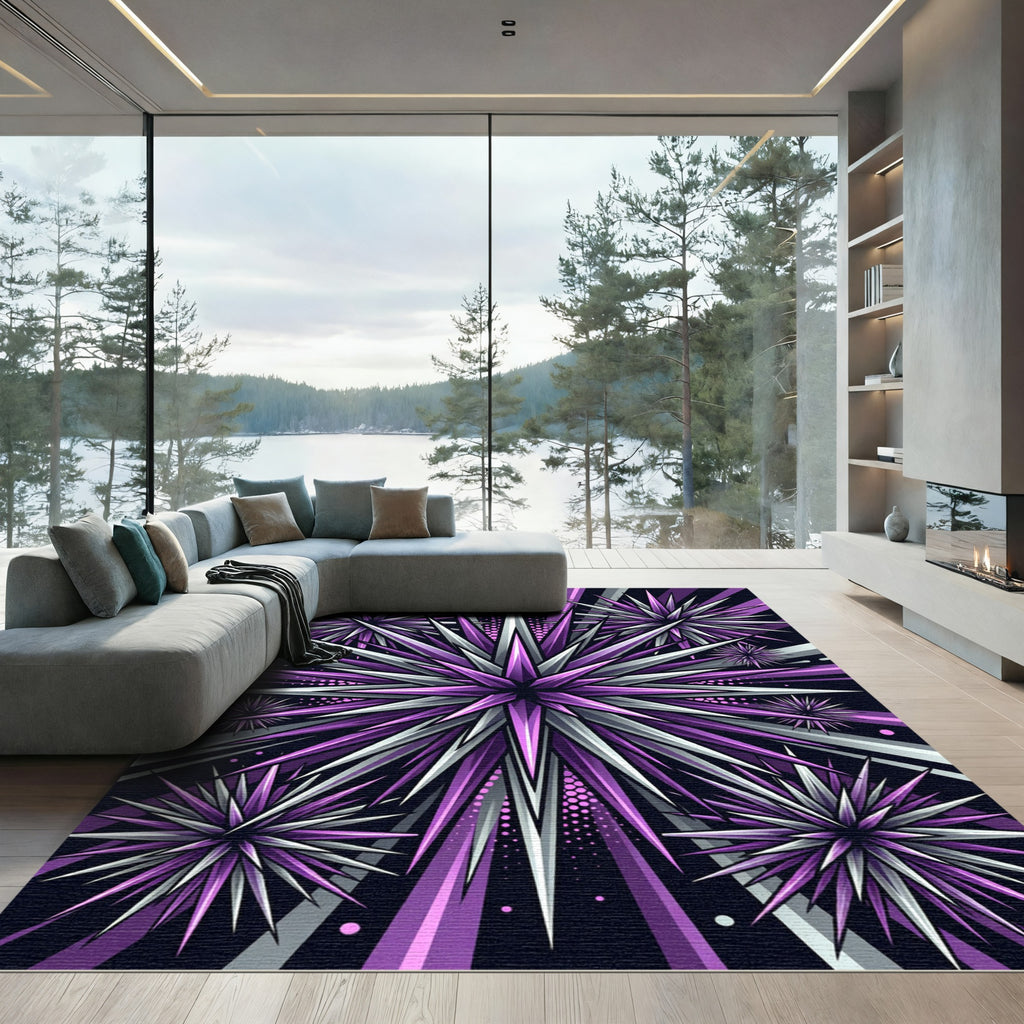 Radiant Purple and Silver Spiked Star Rug