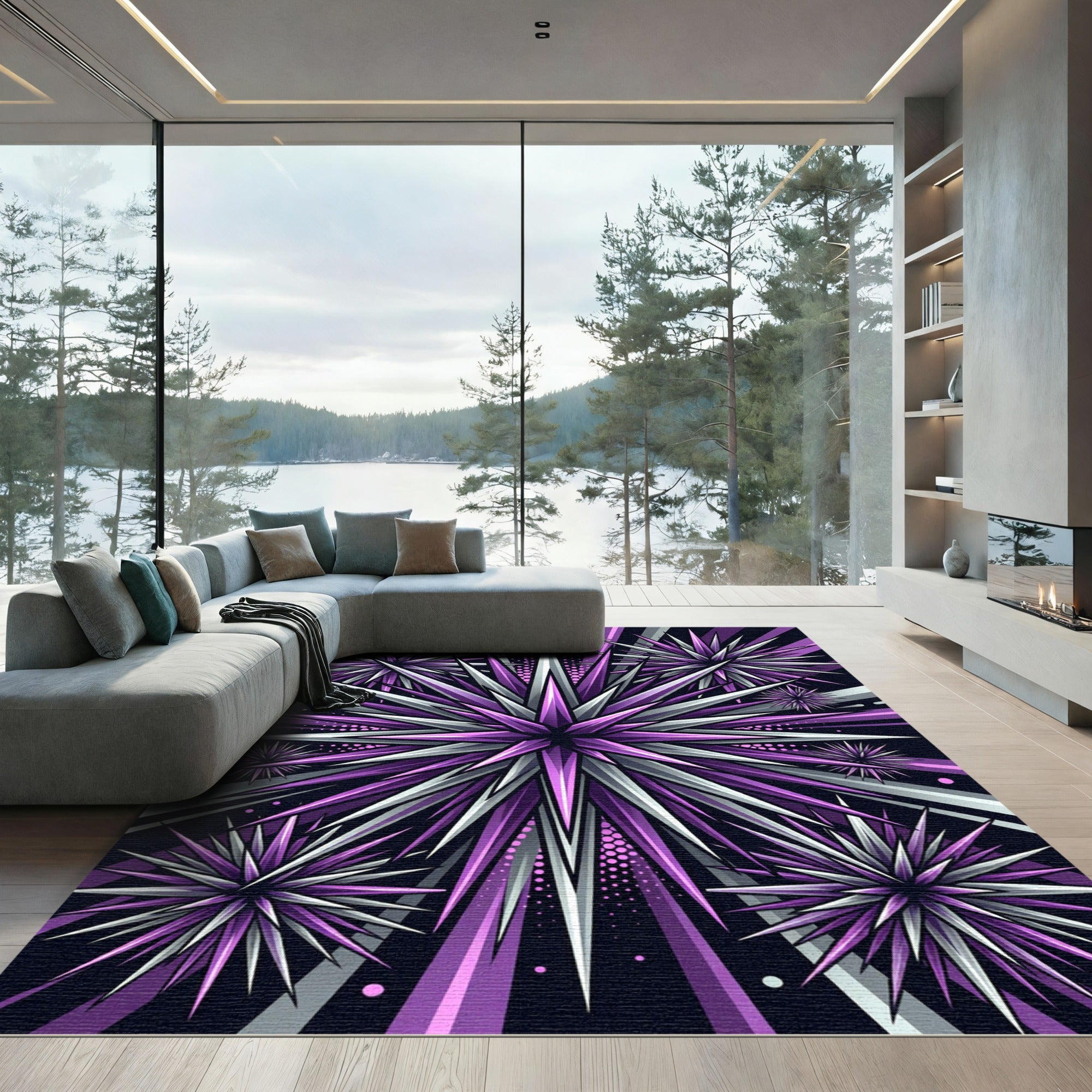 Radiant Purple and Silver Spiked Star Rug
