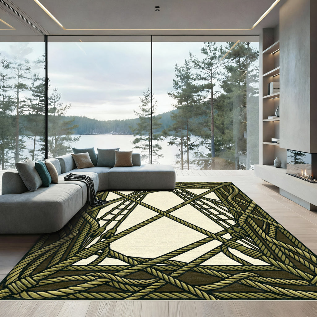 Nautical Rope Frame Bordered Rug