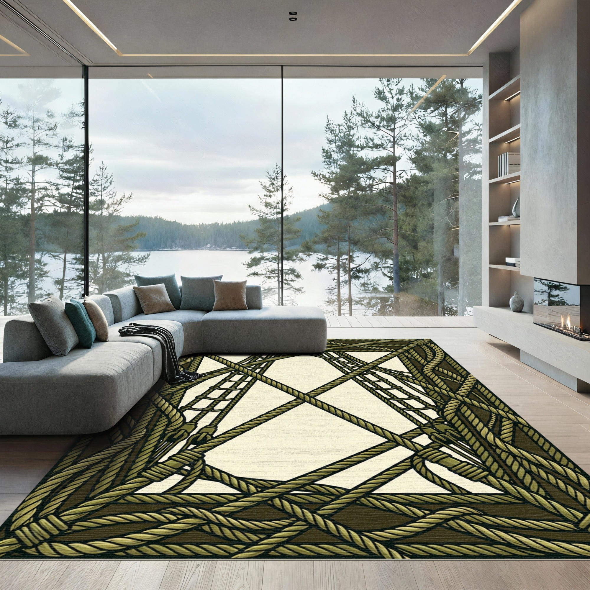 Nautical Rope Frame Bordered Rug