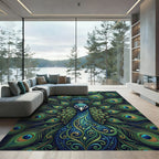Exquisite Peacock Feather Symmetry Art Rug