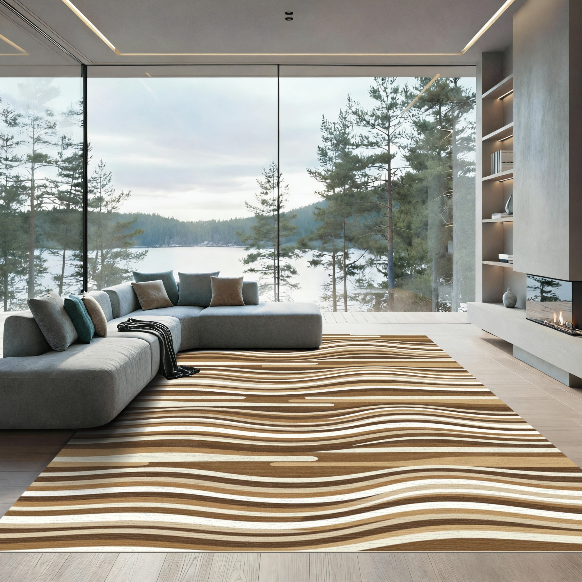Earthy Tone Abstract Wavy Stripes Rug