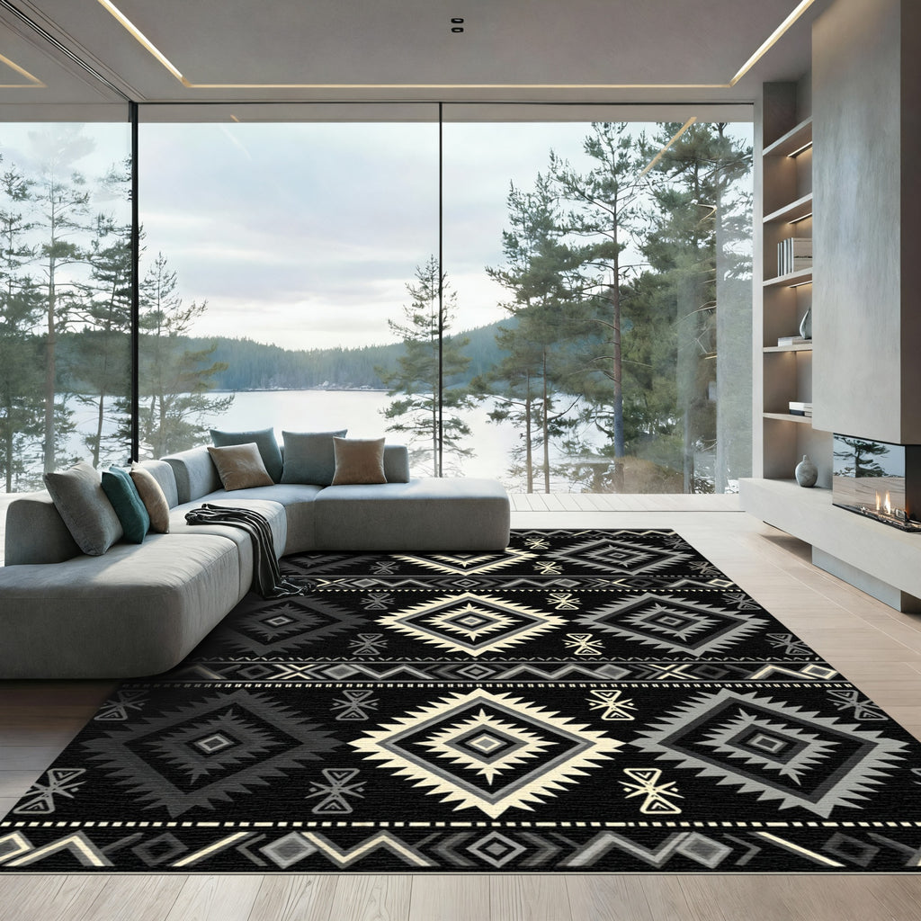 Monochromatic Diamond Geometric Tribal Rug