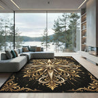 Ornate Golden Starburst Filigree Accents Rug