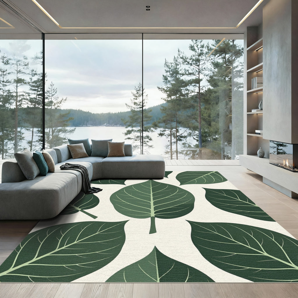 Dark Green Leafy Botanical Spread Rug