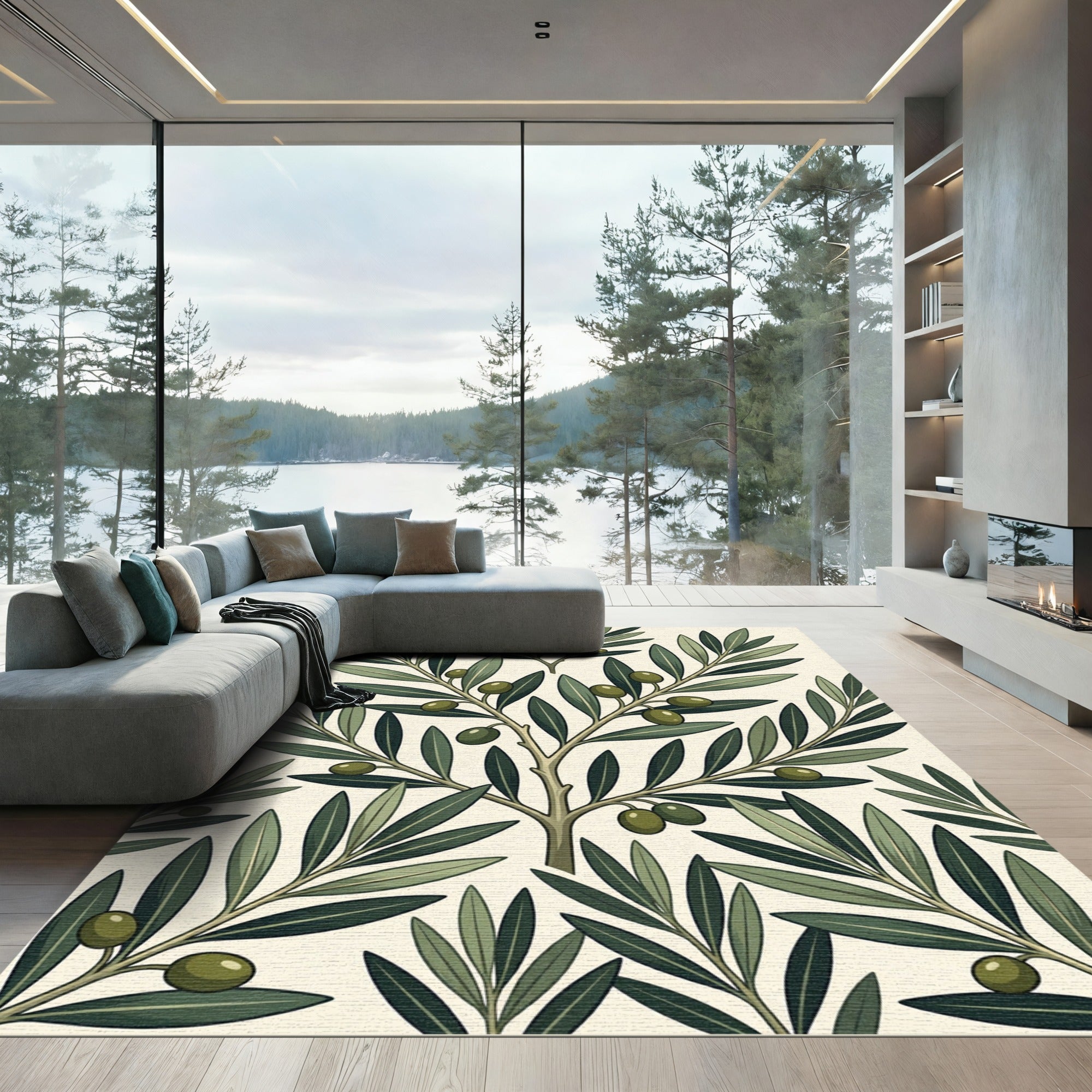 Botanical Olive Branch Mediterranean Sage Rug