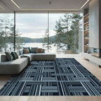 Blue Woven Grid Geometric Abstract Rug