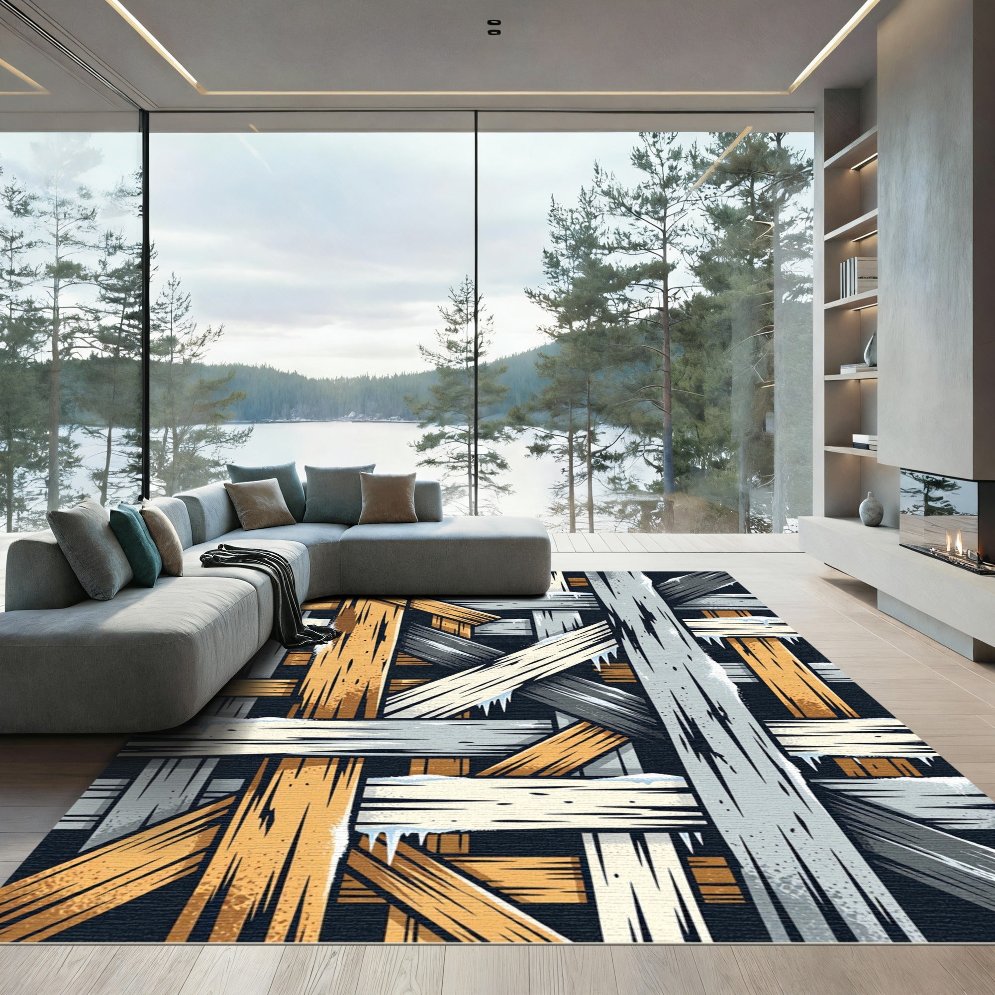 Woven Winter Wood Plank Texture Rug