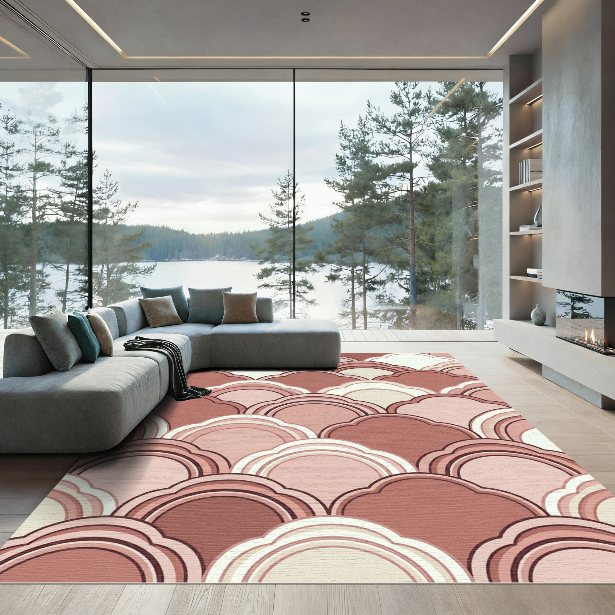 Terracotta Scalloped Arch Geometric Rug