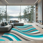 Modern Teal And Gray Liquid Wave Rug