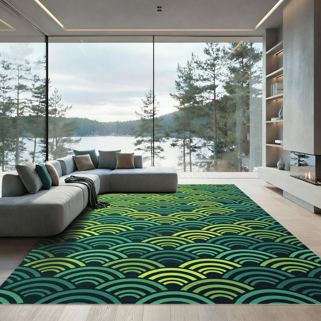 Green Gradient Scale Wave Rug