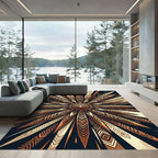 Golden Bronze Sunburst Geometric Lines Rug