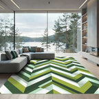 Green Tonal Chevron Angled Lines Rug