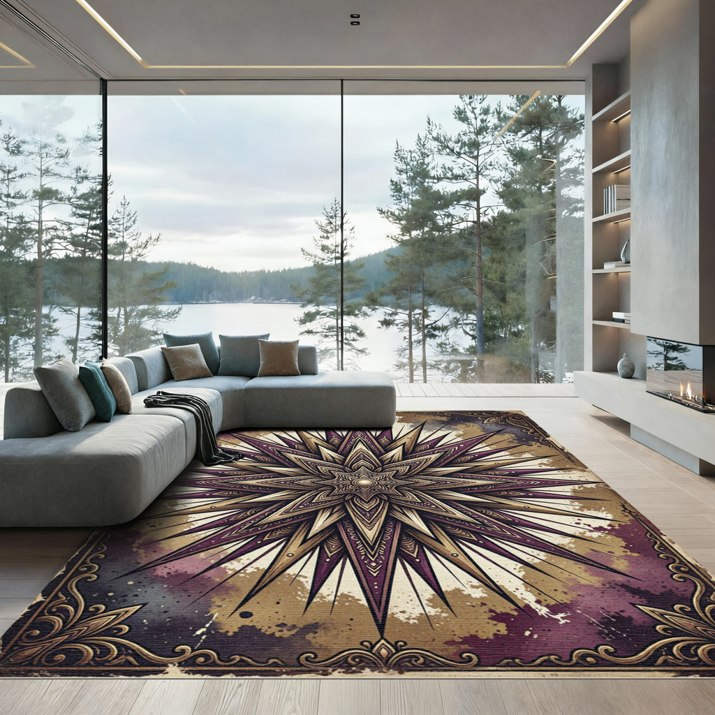 Art Nouveau Starburst Crimson Gold Rug