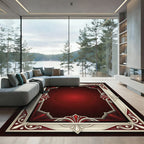 Crimson Ivory Art Deco Floral Border Rug