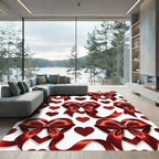 Crimson Heart Bow Ribbon Pattern Rug