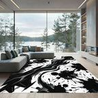 Monochrome Splash Abstract Ink Flow Rug