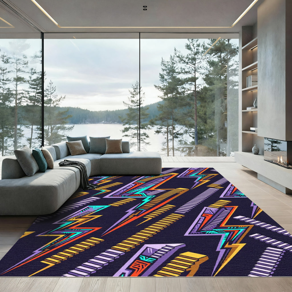Vibrant Retro Lightning Bolt Stairs Rug