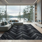 Charcoal Herringbone Wood Grain Texture Rug