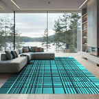 Modern Teal Grid Intersecting Lines Rug