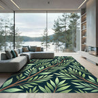 Lush Green Botanical Willow Branch Art Rug