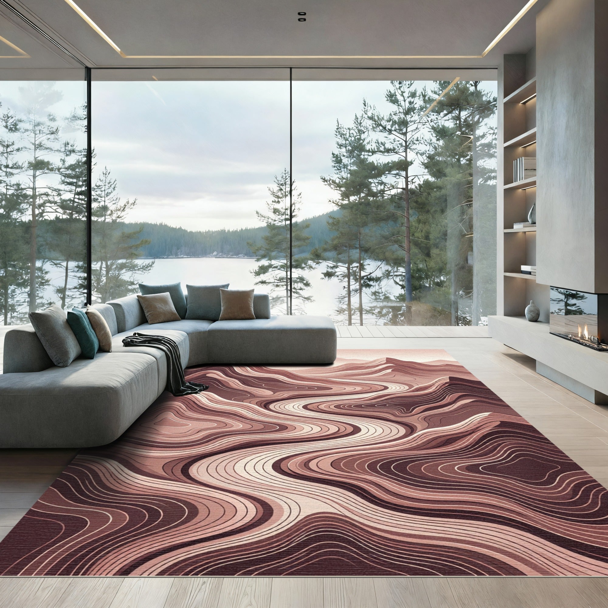 Earthy Winding Topographic Mountain Lines Rug