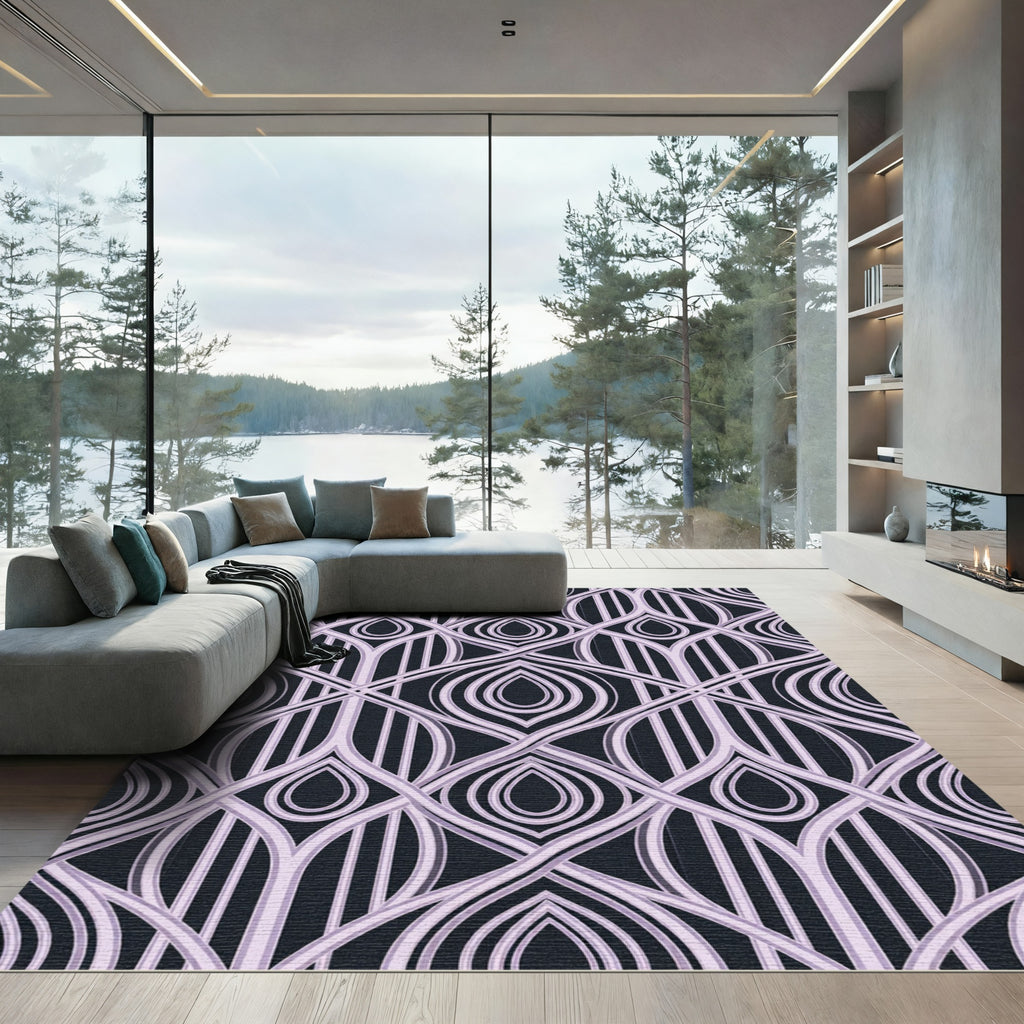 Lavender Art Deco Interlocking Geometric Rug