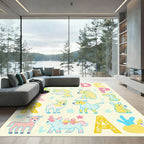 Alphabet Animals Blue Pink Yellow Rug