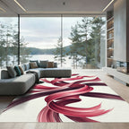 Crimson Rose Swirl Abstract Strokes Rug