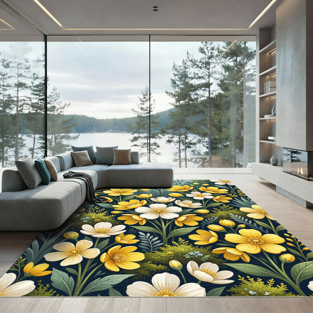 Radiant Yellow White Wildflower Meadow Rug