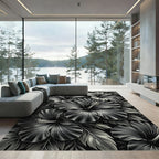 Monochromatic Hibiscus Floral Garden Art Rug