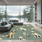 Whimsical Sage Green Dog Cat Illustration Rug